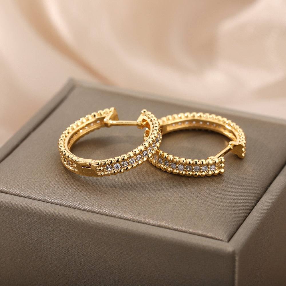 Zircon Round Stud Earrings For Women