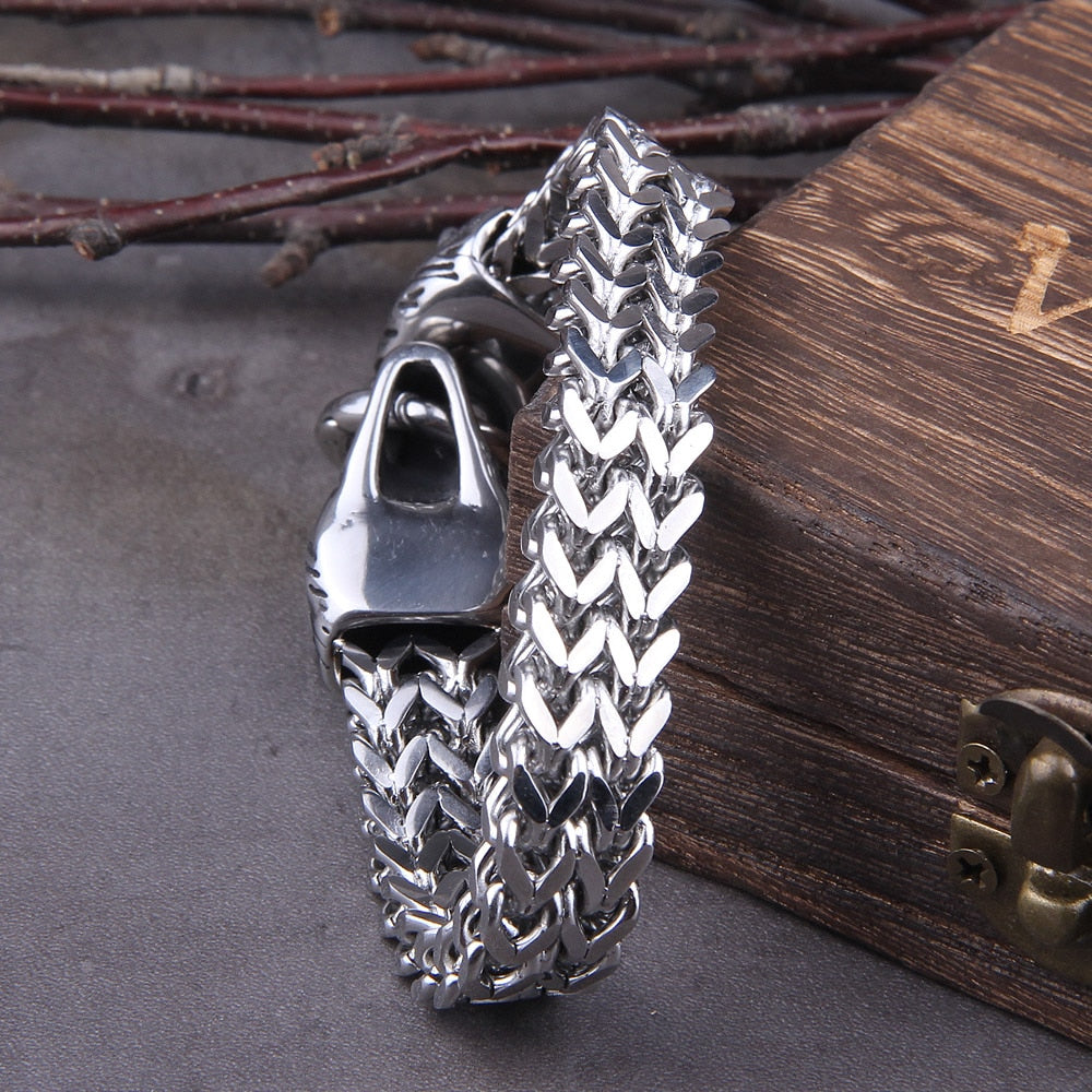 Rock Viking Wolf Charm Men's Bracelet
