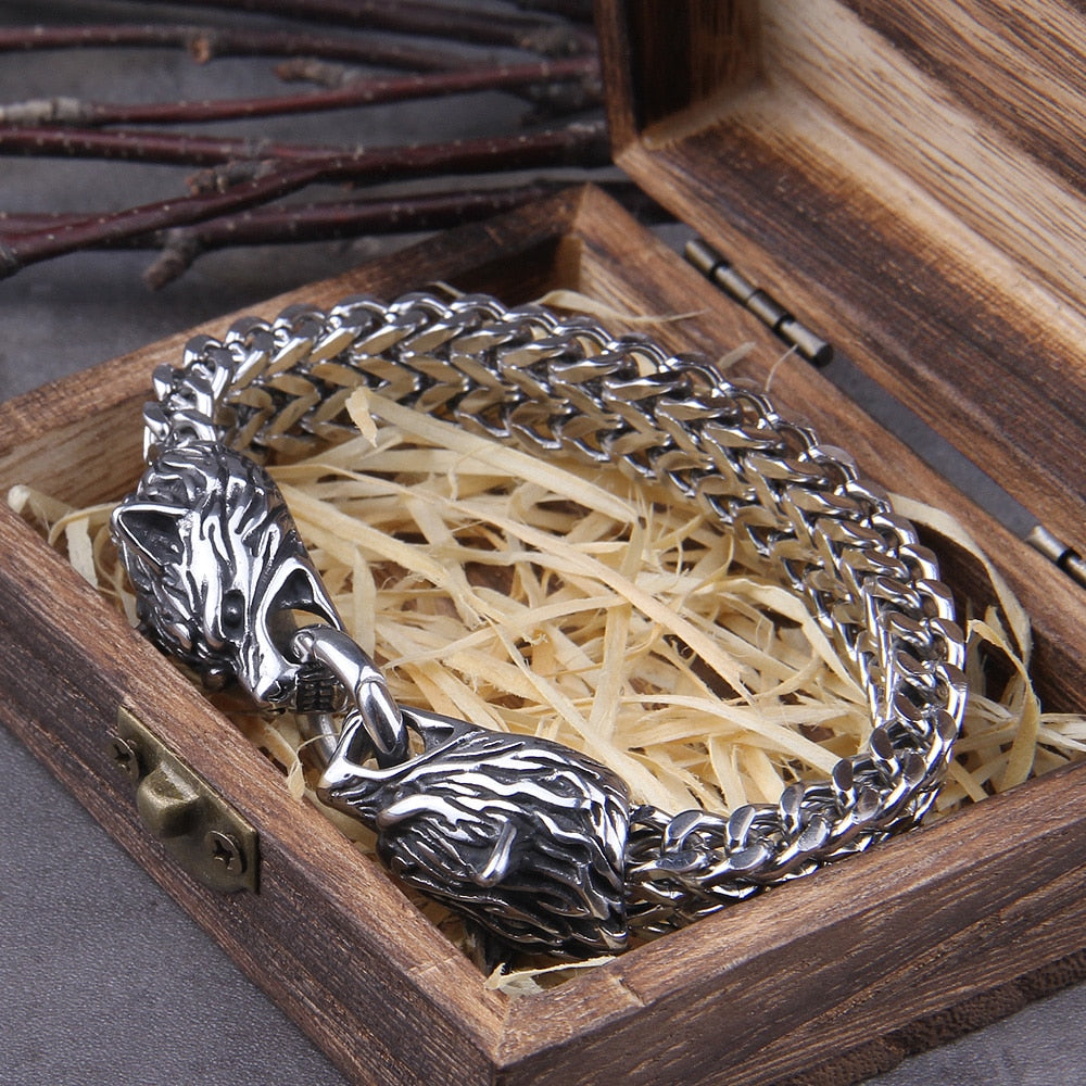 Rock Viking Wolf Charm Men's Bracelet