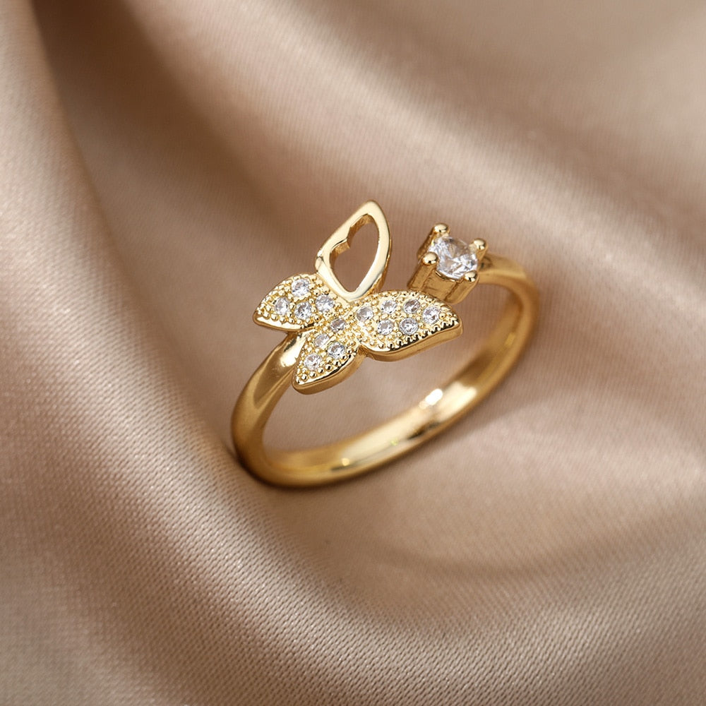 Women Bee Butterfly, Moon Heart Ring