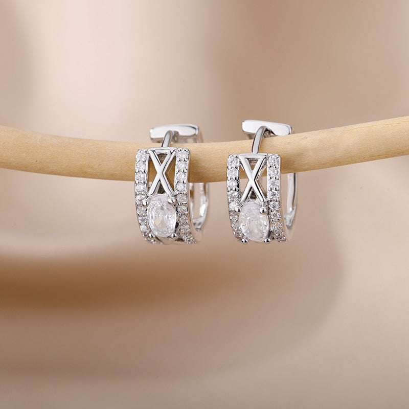 Heart Zircon Hoop Earrings for Women