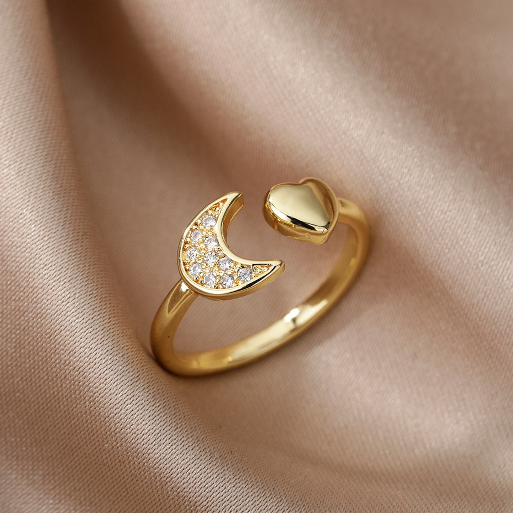 Women Bee Butterfly, Moon Heart Ring