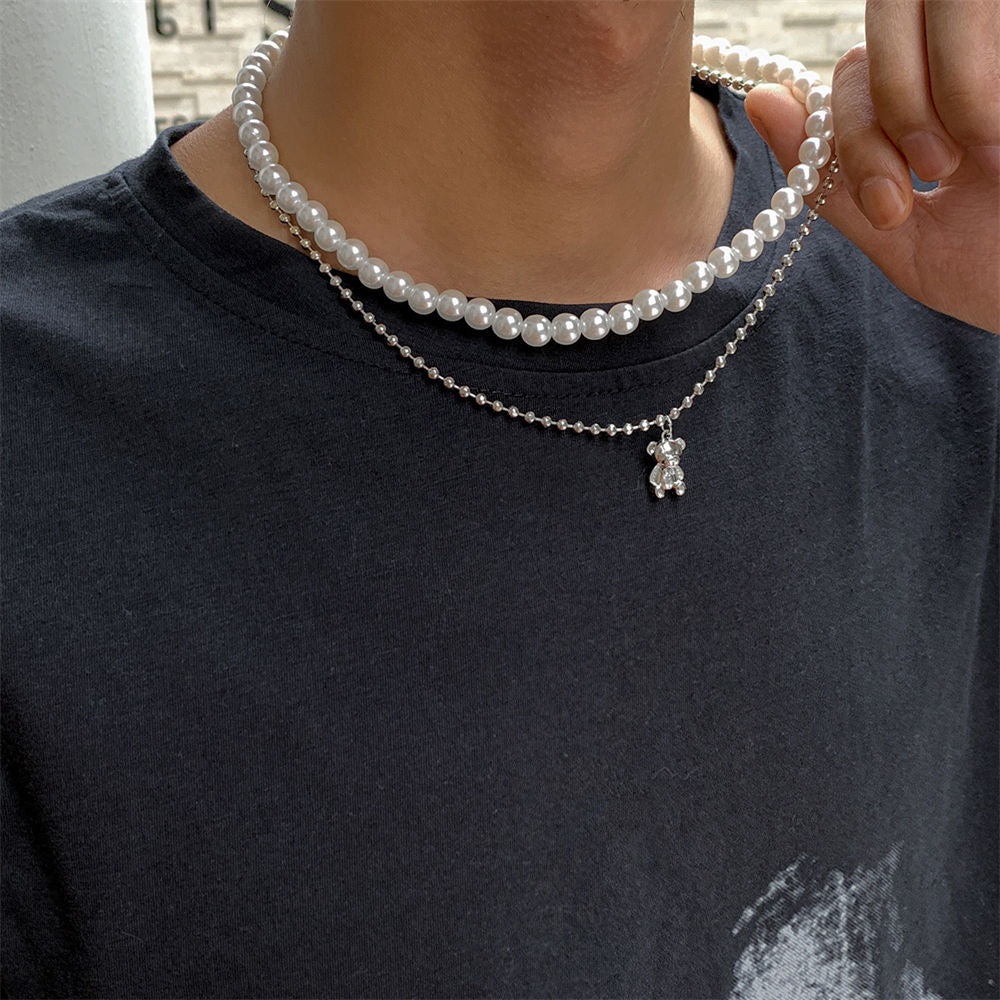 Pearl Choker Punk Bear Layered Necklace