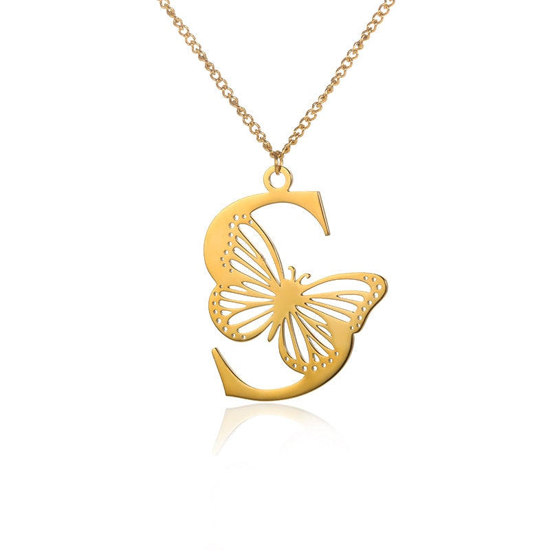 Dainty Big Butterfly Letters Necklaces For Women