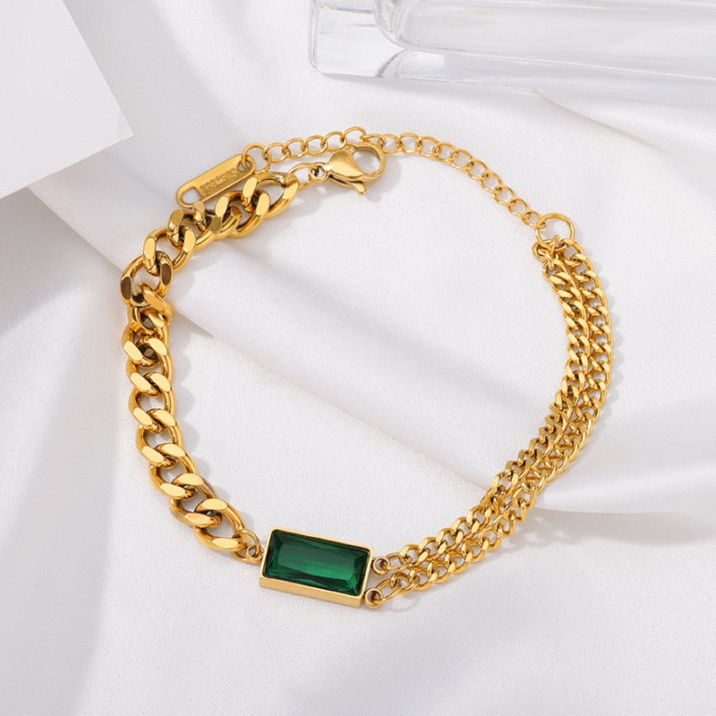 Charm Green Stone Zircon Bangle Bracelet