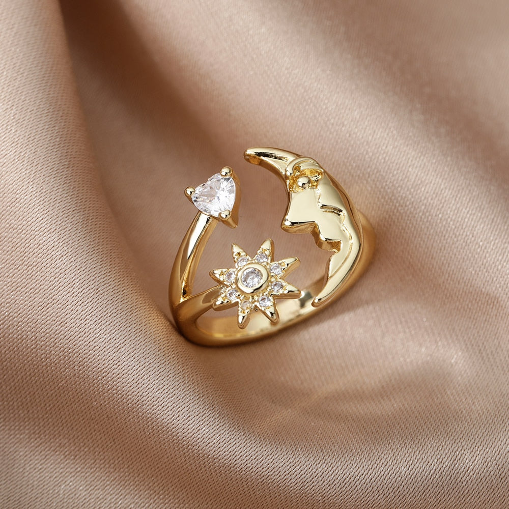 Women Bee Butterfly, Moon Heart Ring
