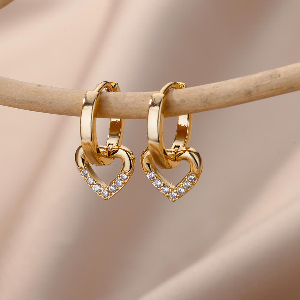 Heart Zircon Hoop Earrings for Women