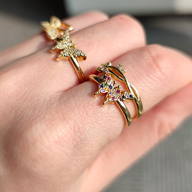 Women Bee Butterfly, Moon Heart Ring