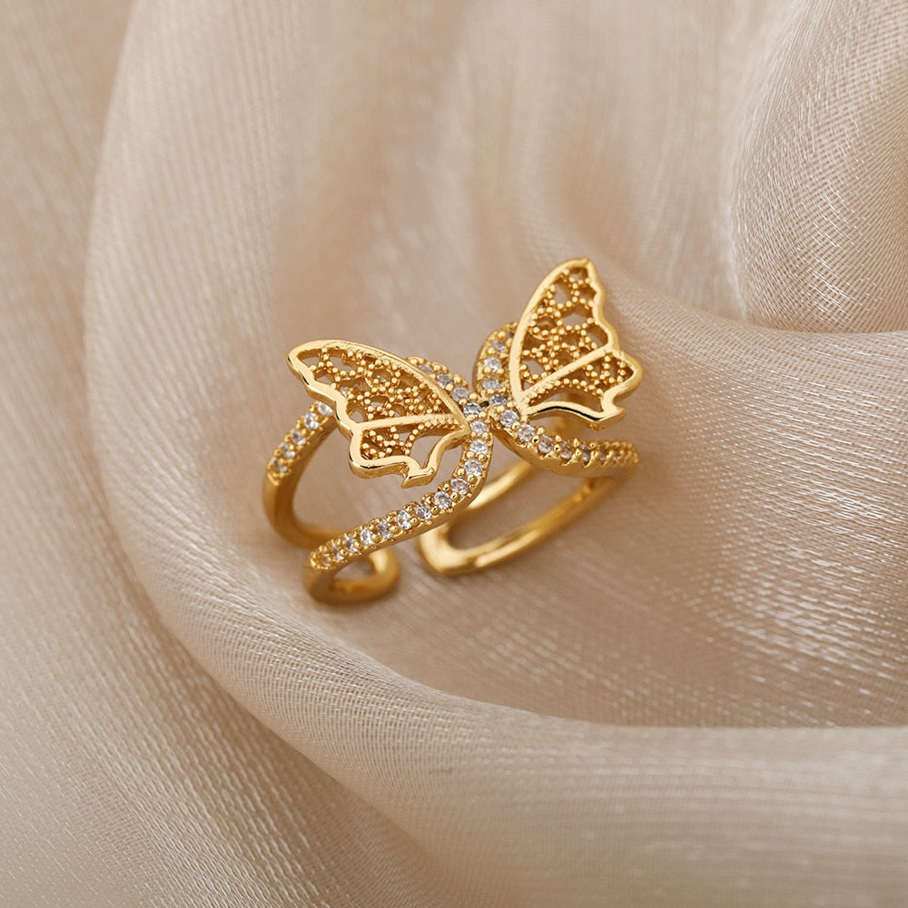 Women Bee Butterfly, Moon Heart Ring
