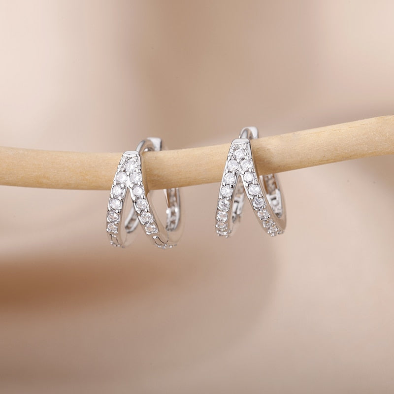 Heart Zircon Hoop Earrings for Women