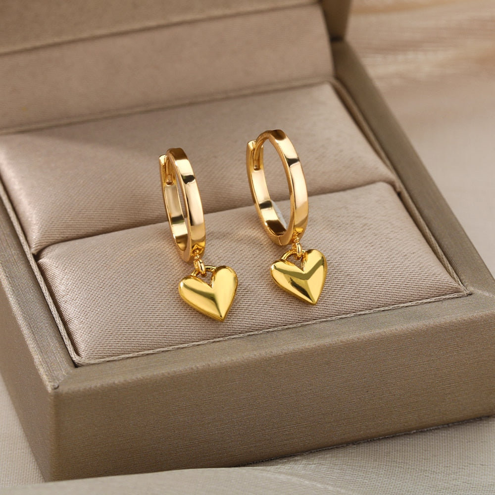 Vintage Gold Heart Earrings For Women