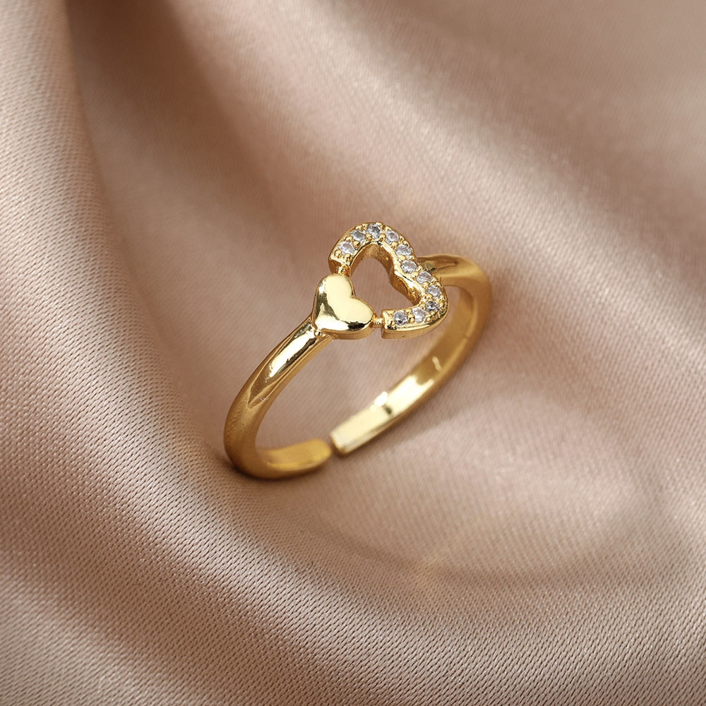 Women Bee Butterfly, Moon Heart Ring
