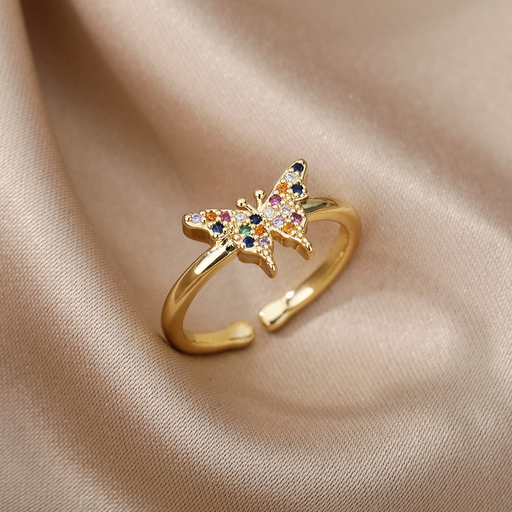 Women Bee Butterfly, Moon Heart Ring