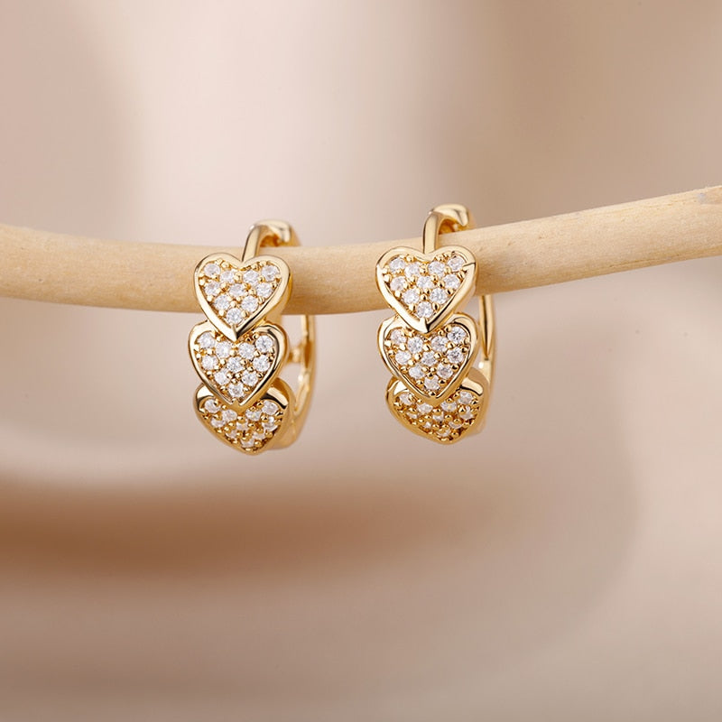 Heart Zircon Hoop Earrings for Women