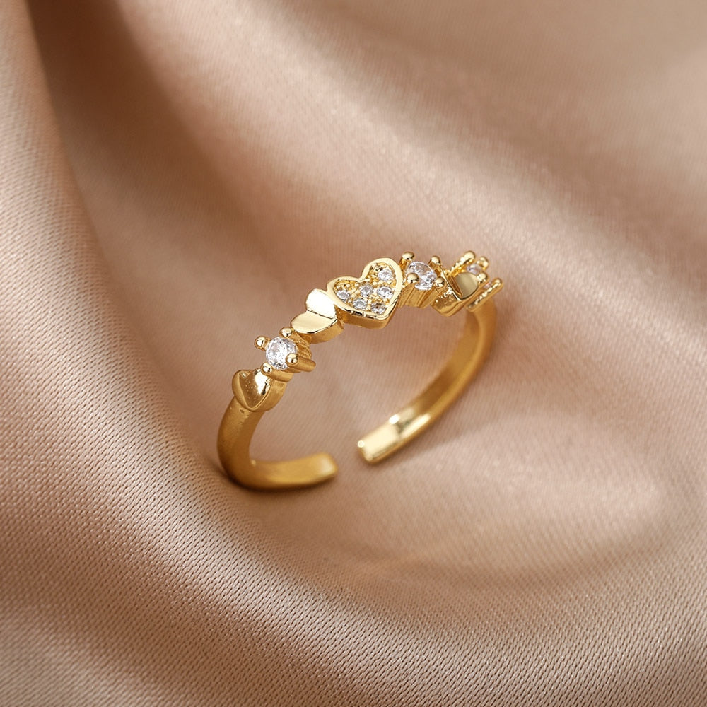 Women Bee Butterfly, Moon Heart Ring