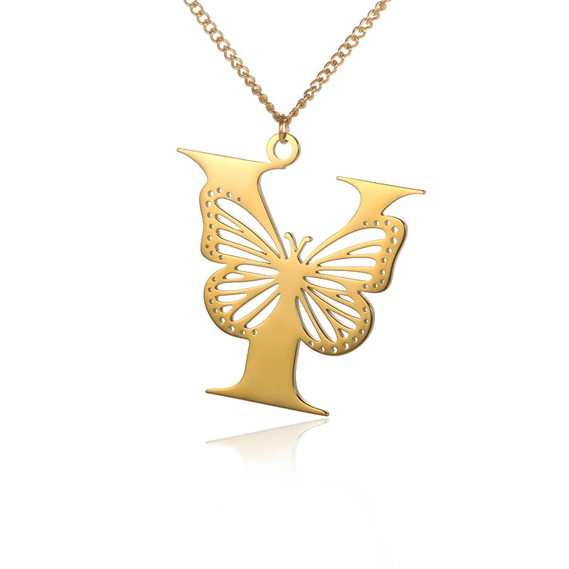 Dainty Big Butterfly Letters Necklaces For Women