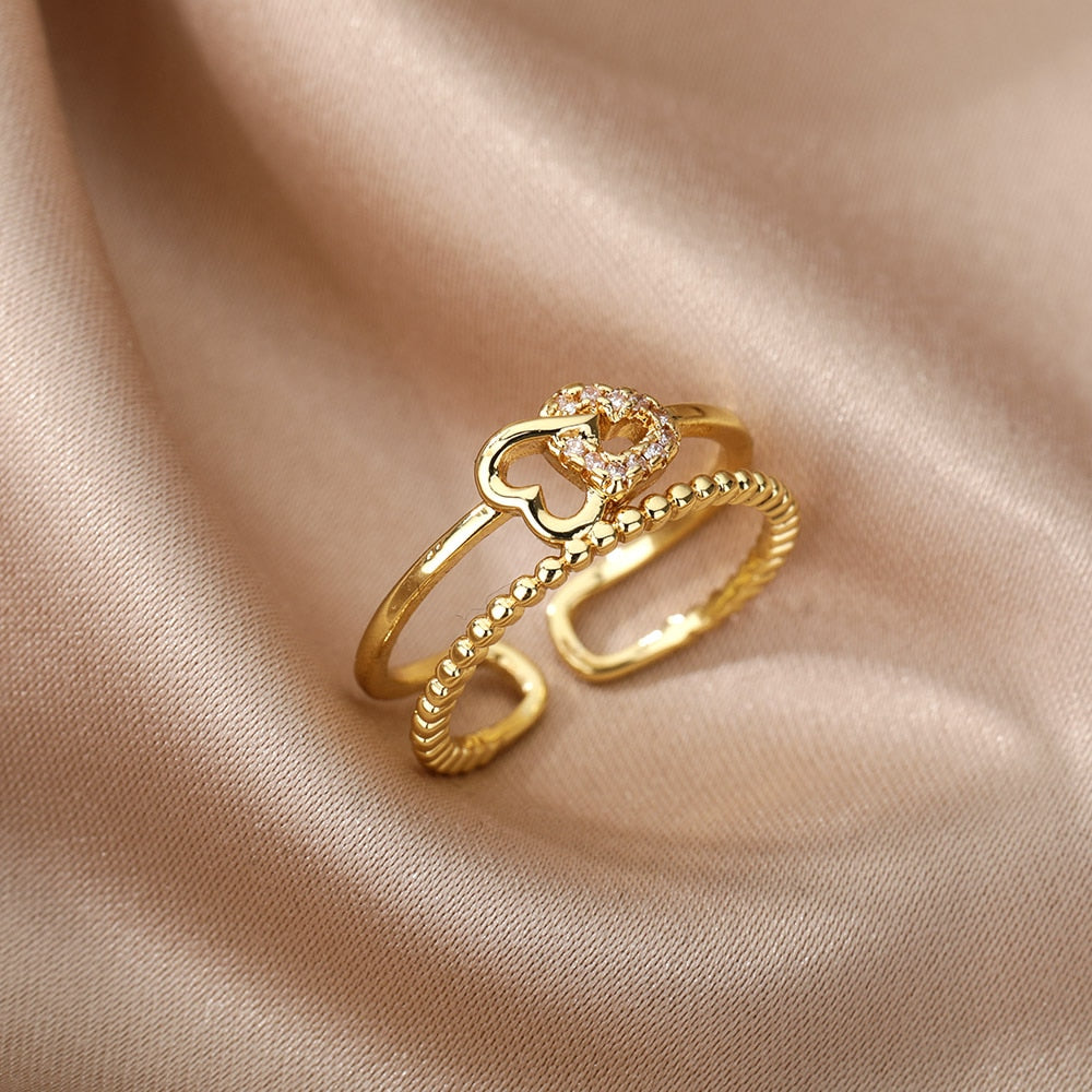 Women Bee Butterfly, Moon Heart Ring