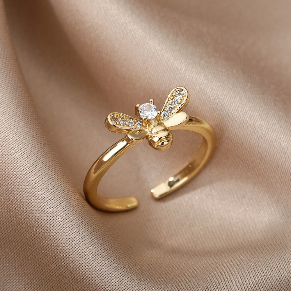 Women Bee Butterfly, Moon Heart Ring