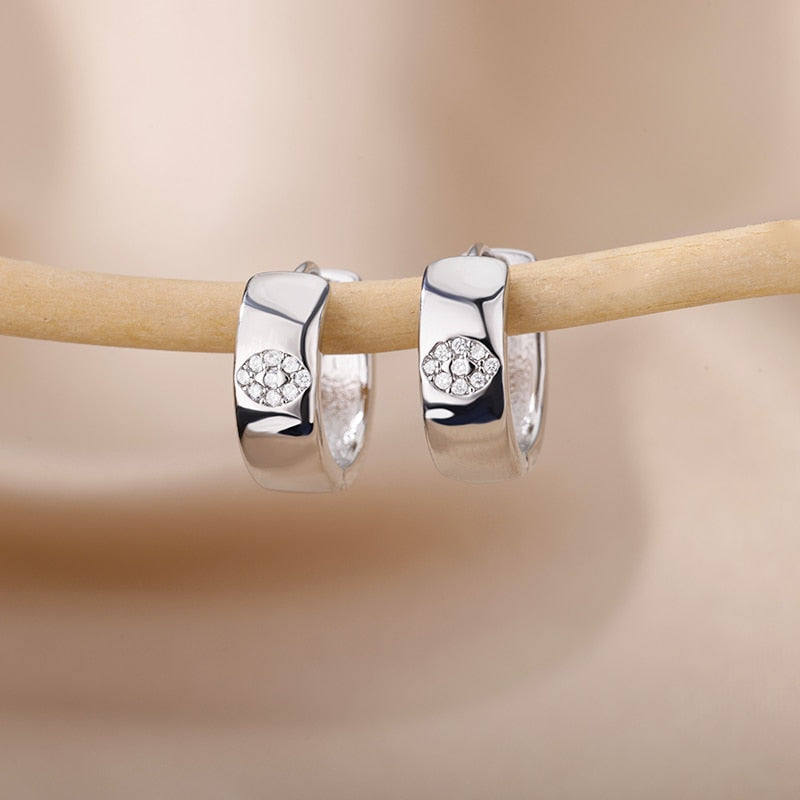 Heart Zircon Hoop Earrings for Women
