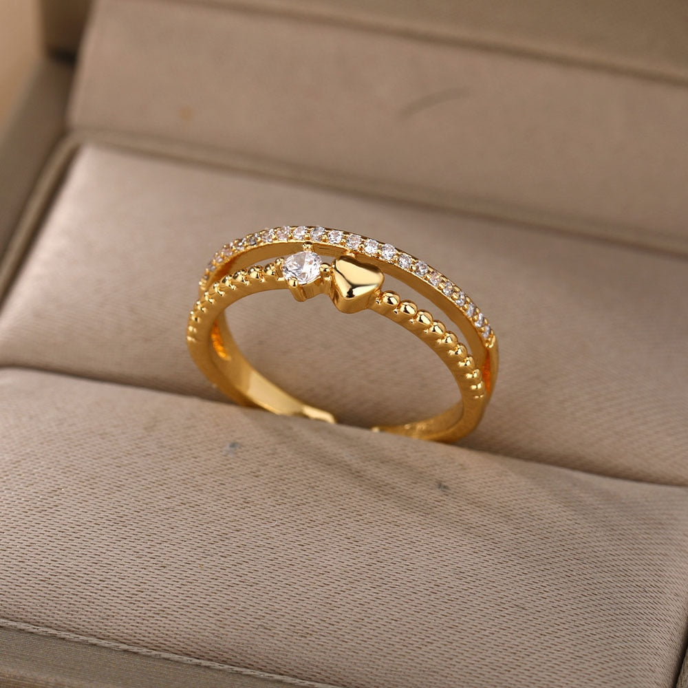 Women Bee Butterfly, Moon Heart Ring