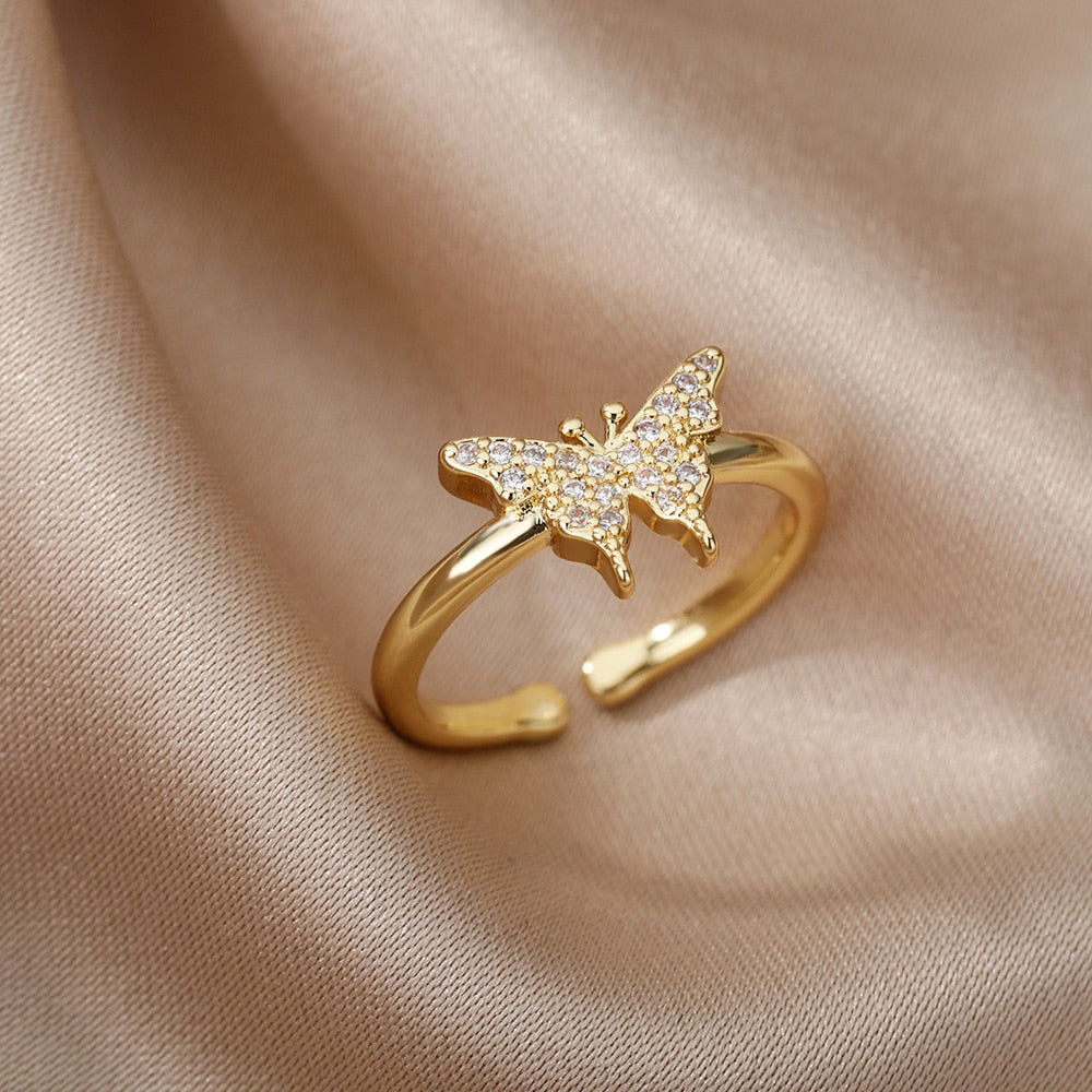 Women Bee Butterfly, Moon Heart Ring