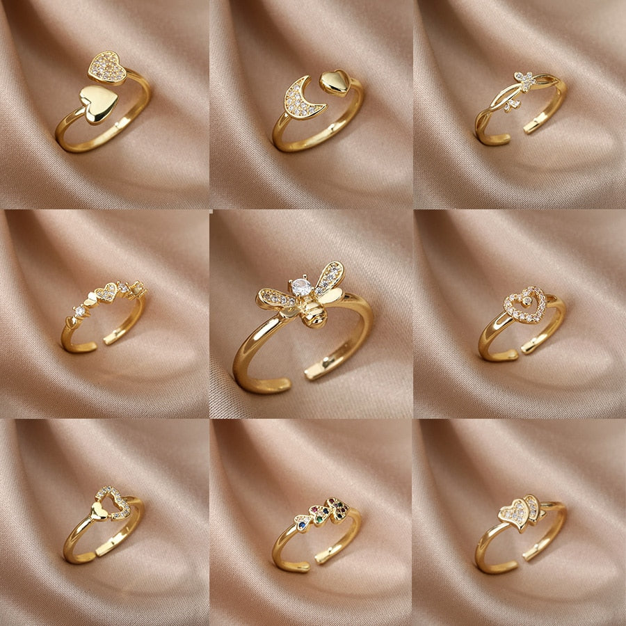 Women Bee Butterfly, Moon Heart Ring