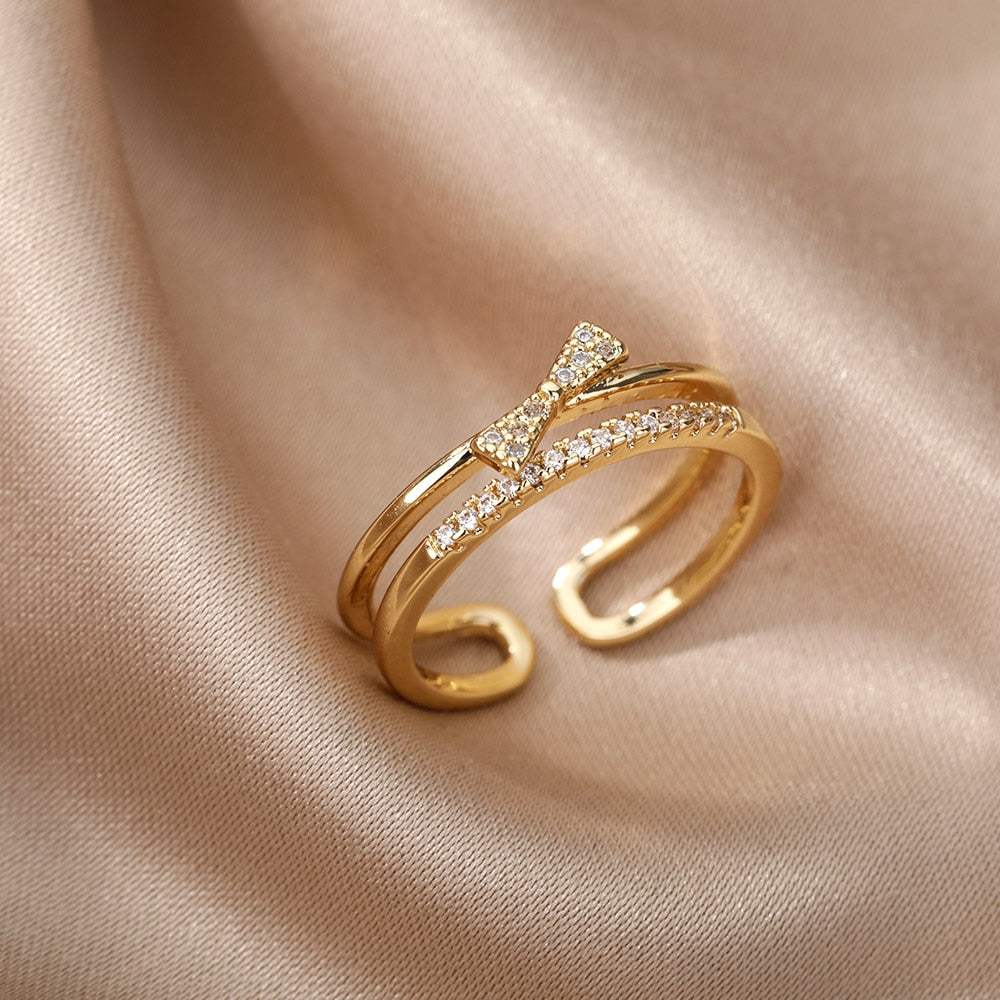 Women Bee Butterfly, Moon Heart Ring