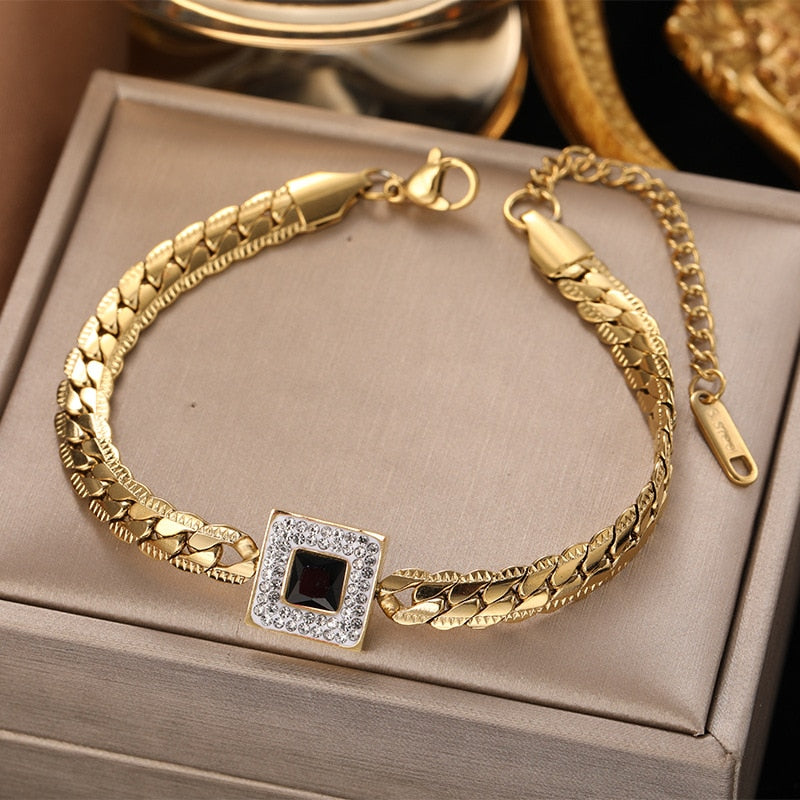 Charm Green Stone Zircon Bangle Bracelet