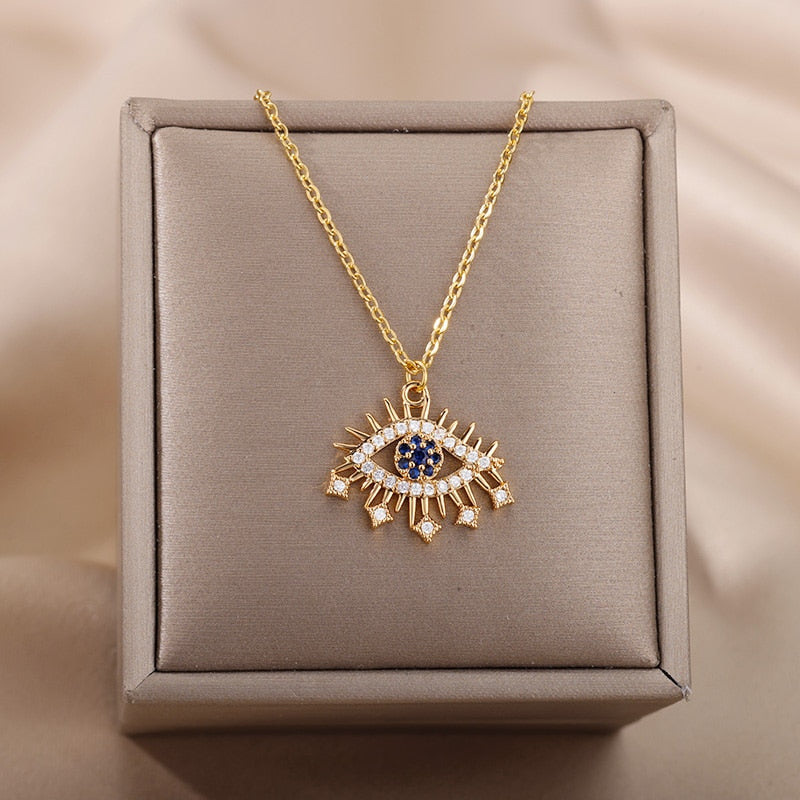 Zircon Evil Eye Pendant Necklace For Women