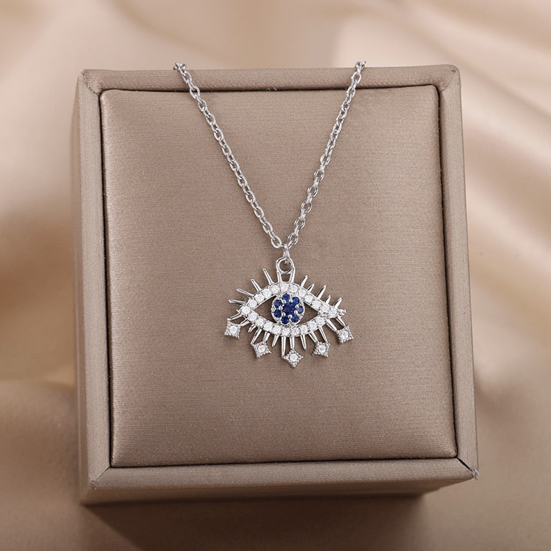 Zircon Evil Eye Pendant Necklace For Women