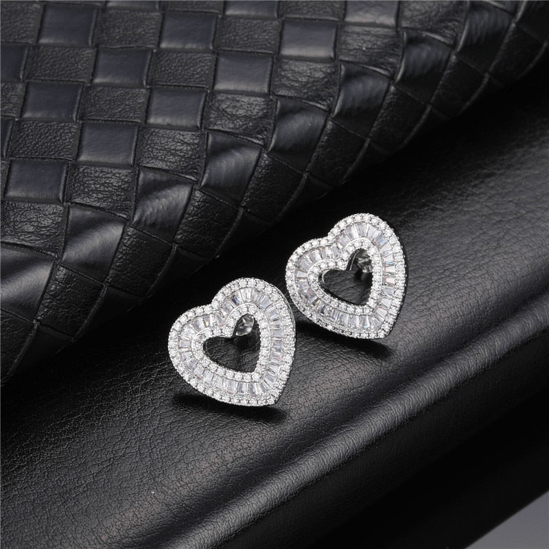 Heart Shape Cubic Copper Earrings