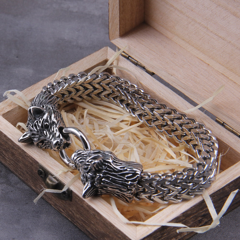 Rock Viking Wolf Charm Men's Bracelet