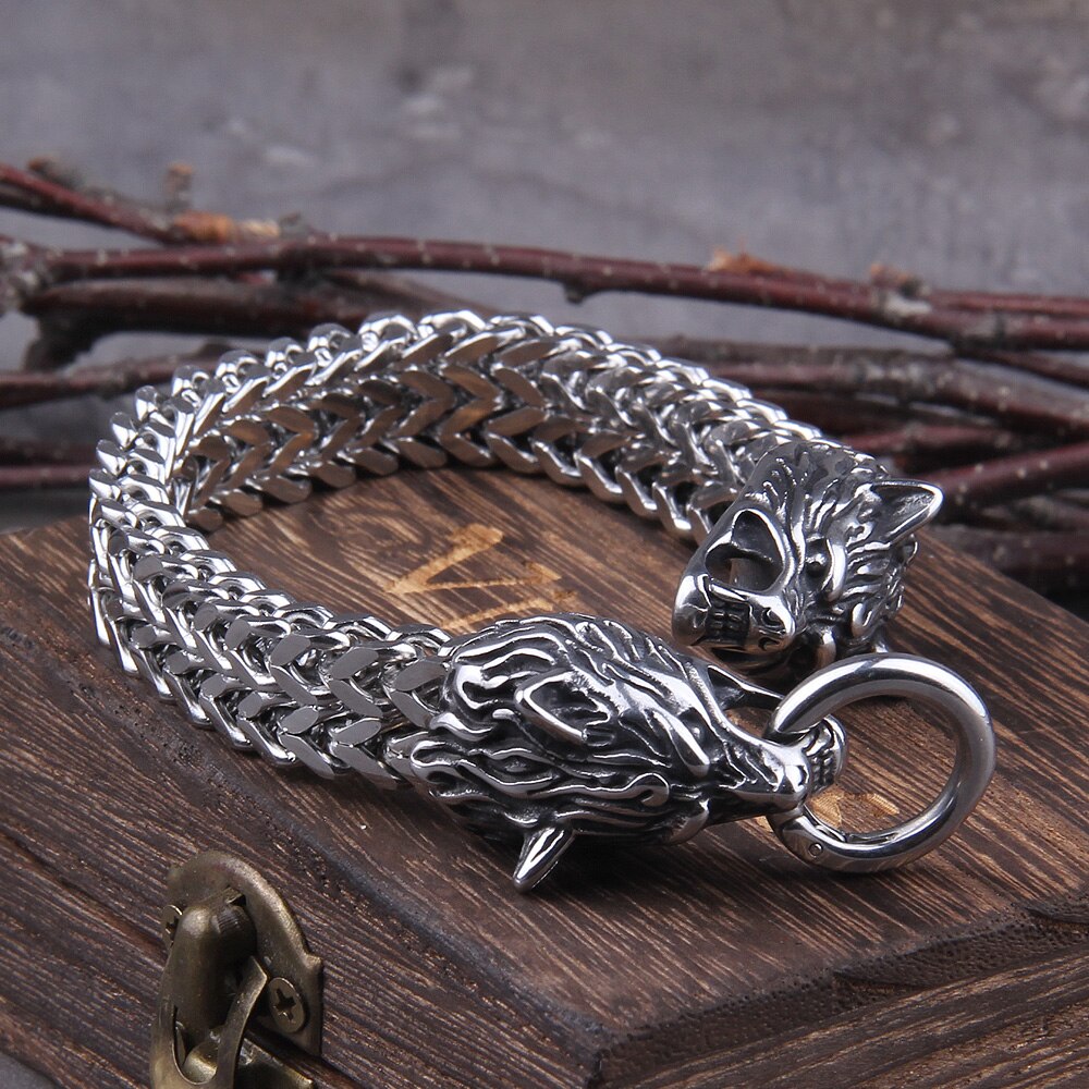 Rock Viking Wolf Charm Men's Bracelet