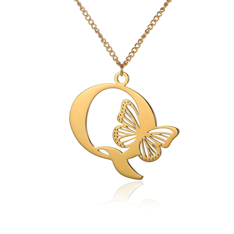 Dainty Big Butterfly Letters Necklaces For Women