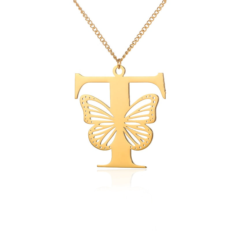 Dainty Big Butterfly Letters Necklaces For Women