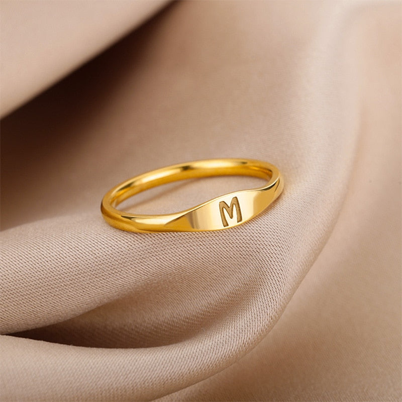 Stainless Steel Initial Letter Rings For Women