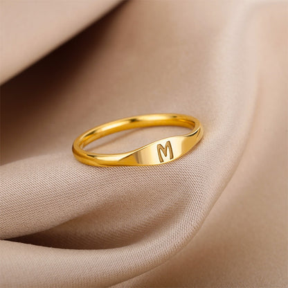 Stainless Steel Initial Letter Rings For Women