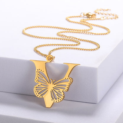 Dainty Big Butterfly Letters Necklaces For Women