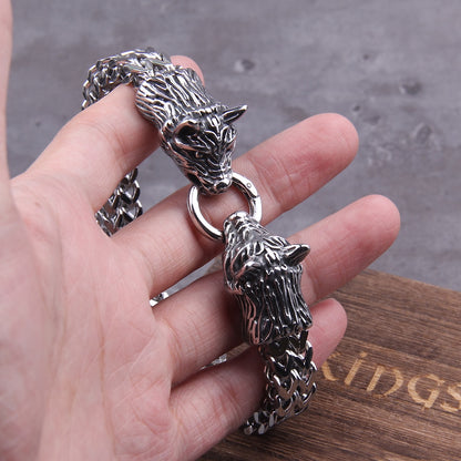 Rock Viking Wolf Charm Men's Bracelet